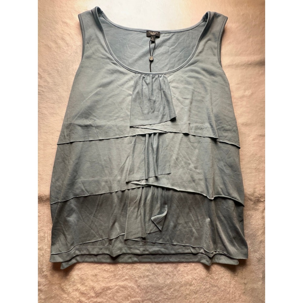 Talbots Woman 3X Blue Tiered Ruffle Tank Top Sleeveless Scoop Neck Knit NWT-20
